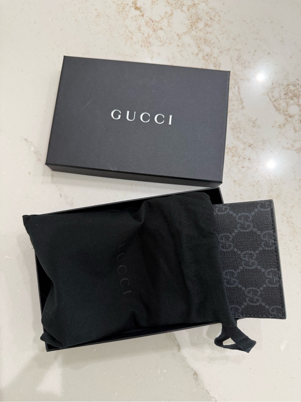 Gucci GG Supreme Passport Holder in Black and Charcoal